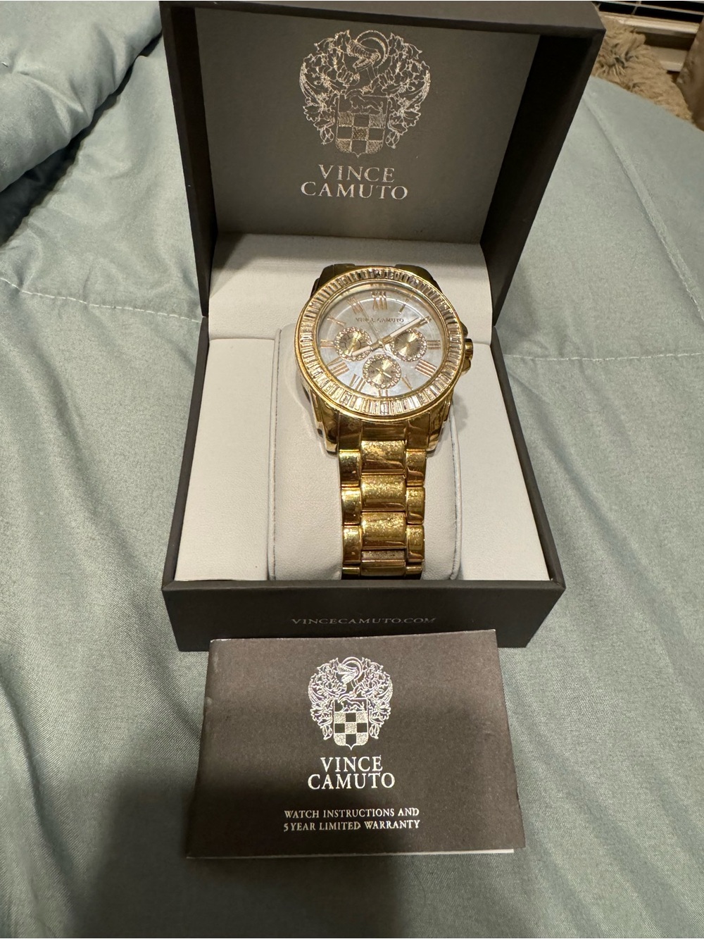 Vince Camuto Gold Tone Linked Bracelet Watch with Roman Dial